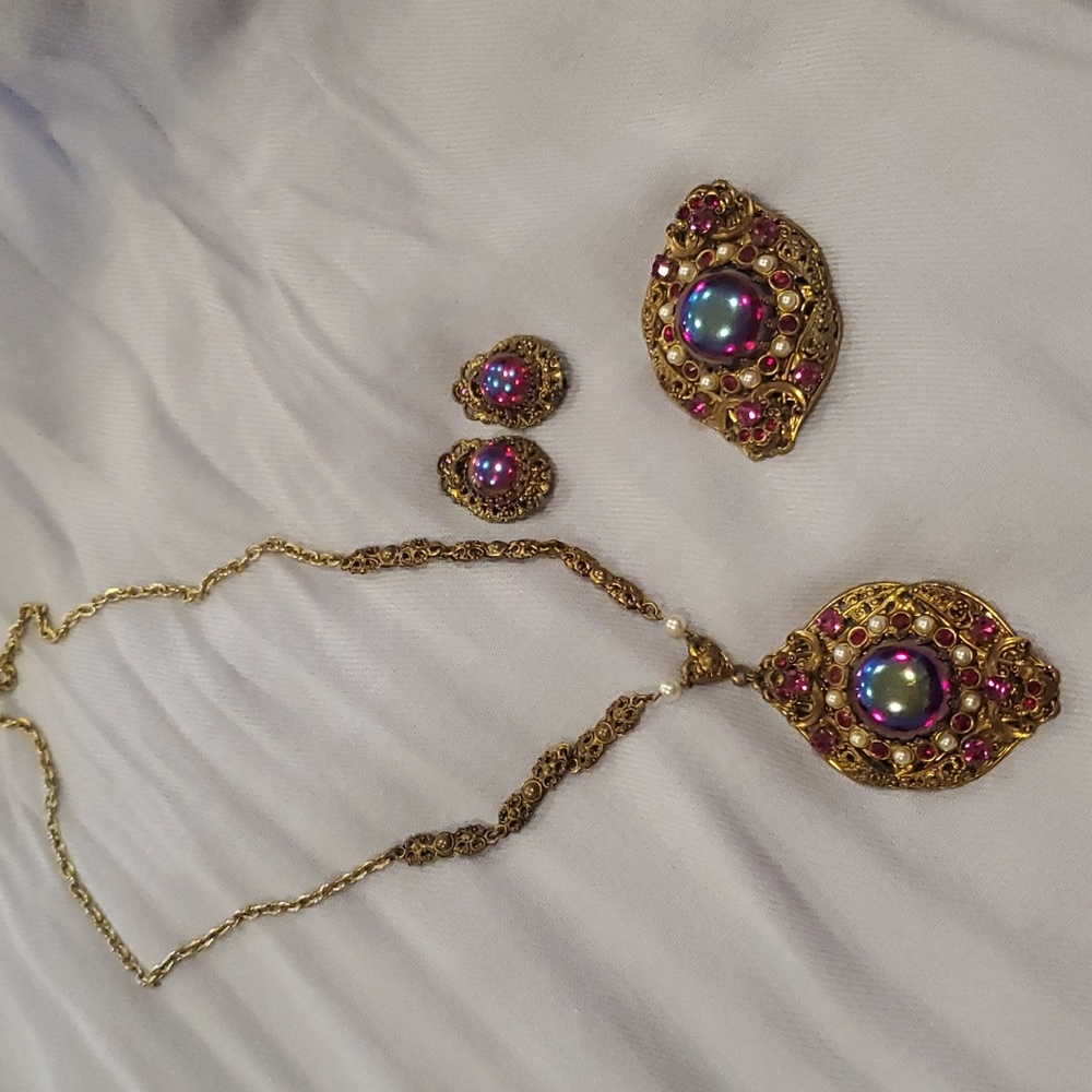 West Germany Vintage Iridescent Cobochon Set